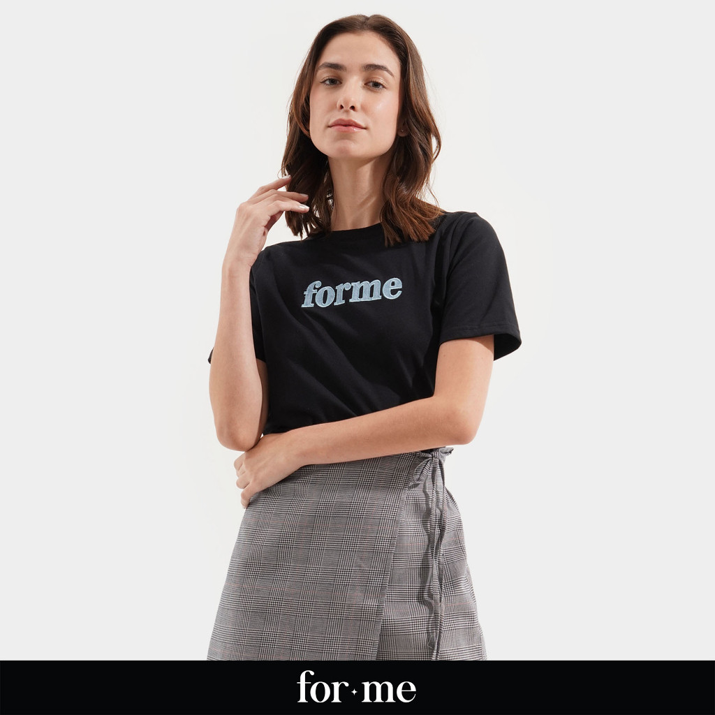ForMe Denim Logo Tee T-Shirt for Women (Black) | Shopee Philippines
