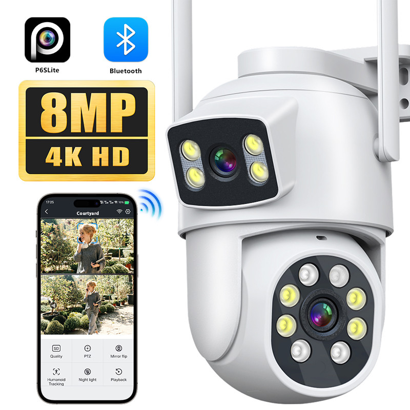 4K 8MP WiFi Camera Outdoor 4X Zoom Three Lens Dual Screens 6MP CCTV ...