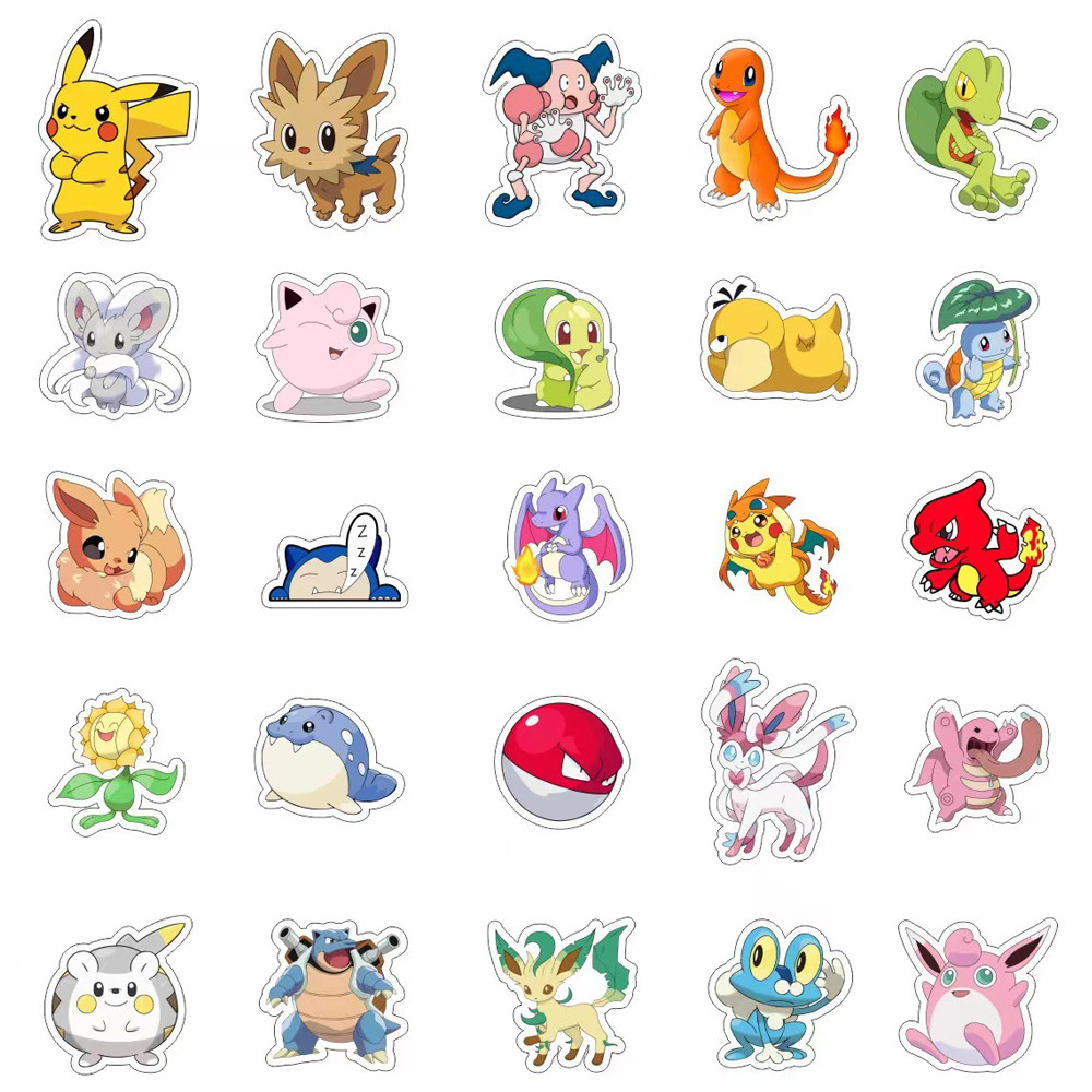 1030/50pcs Kawaii Pokemon Anime Stickers Pikachu Psyduck Squirtle ...