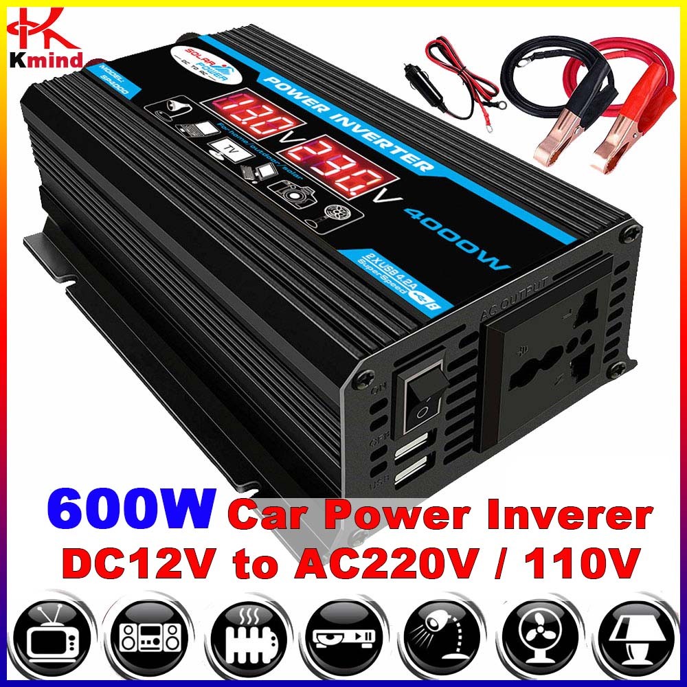 ⚡Car Power Inverter 12v to 220v 110v 230v Peak 600W Protection 4000W
