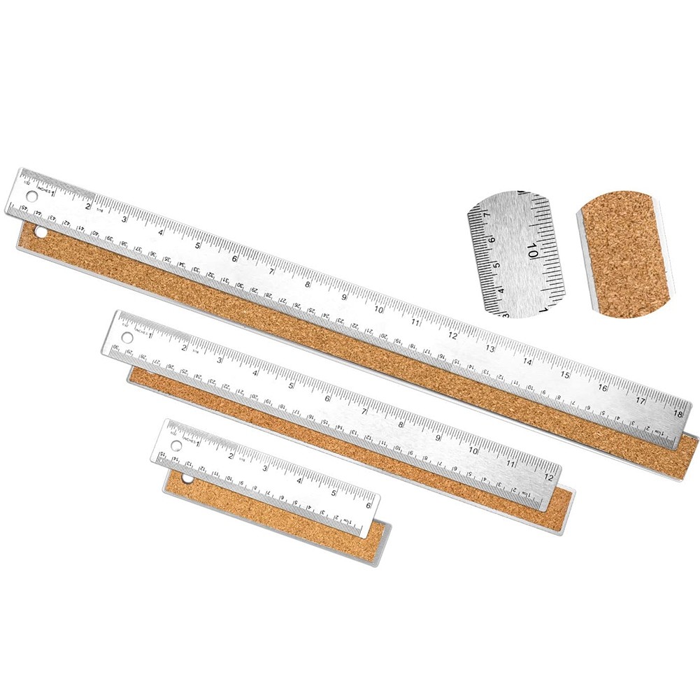 ☃Metal Ruler 3 Pieces Stainless Steel Ruler with Cork Backing Non Slip ...