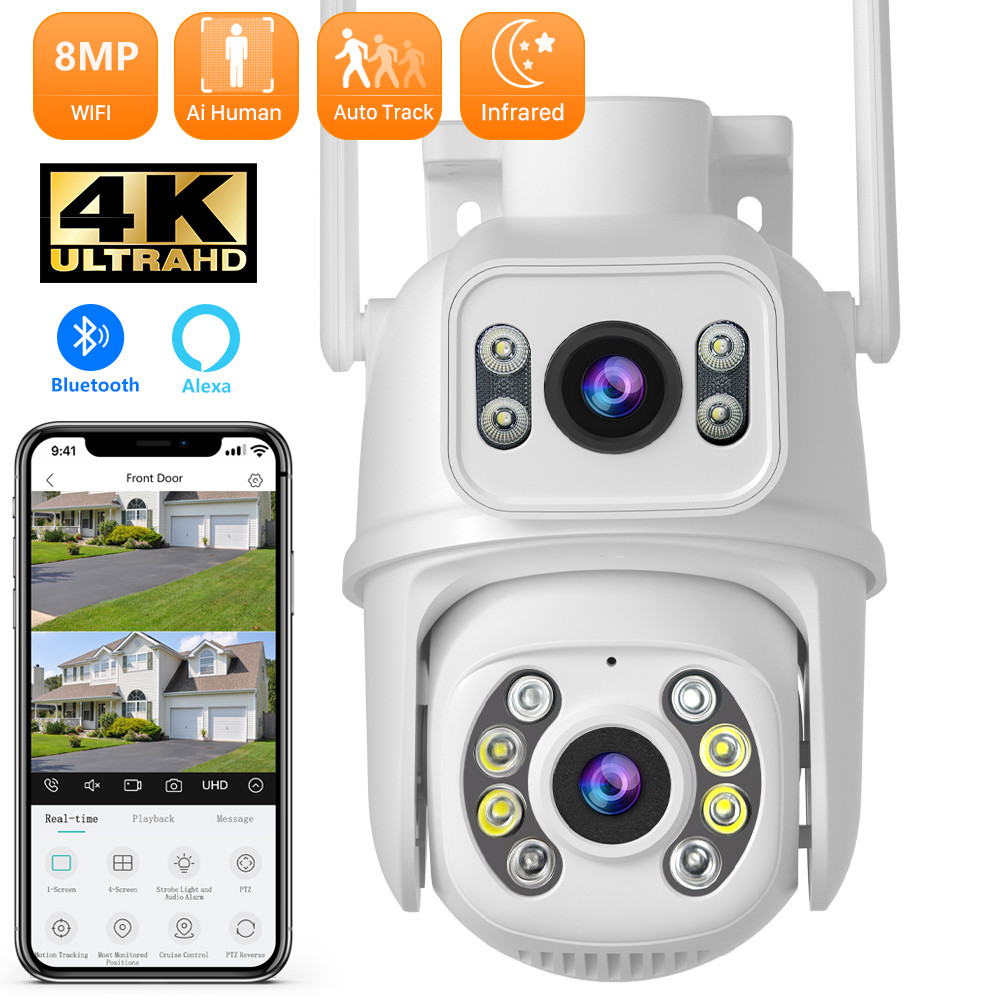 ۞8MP PTZ IP Camera Dual-Lens Multiple Views Human Detect Smart Night ...