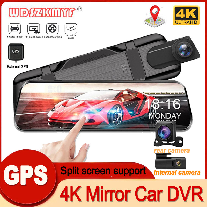 【Car DVR 3 camera WIFI 4K Mirror Dash Cam for Car 10Inch Video Recorder ...