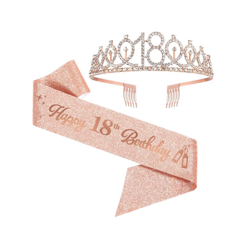 2pcs/set 18th Birthday Sash and Tiara Happy 18th Birthday Crown and