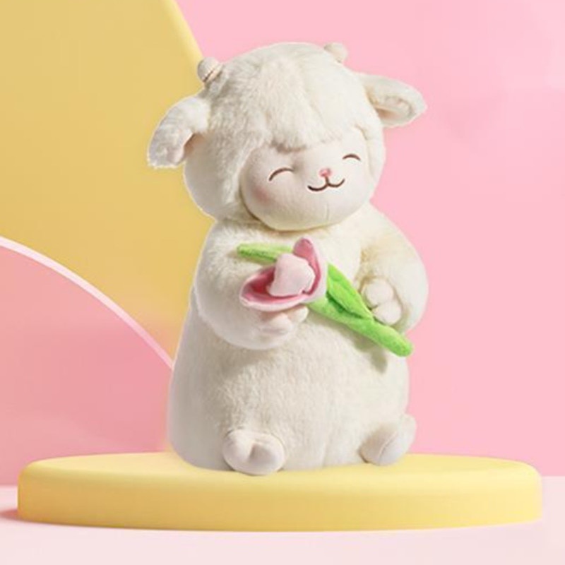 Sweet White Sheep Lam Hold Tulip Flower Plush Doll Soft Stuffed Lamb ...