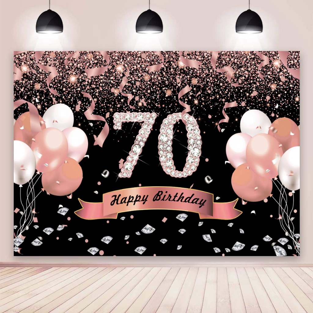 70th Backdrop Rose Gold Balloon Men Woman 70 Years Old Birthday Party ...