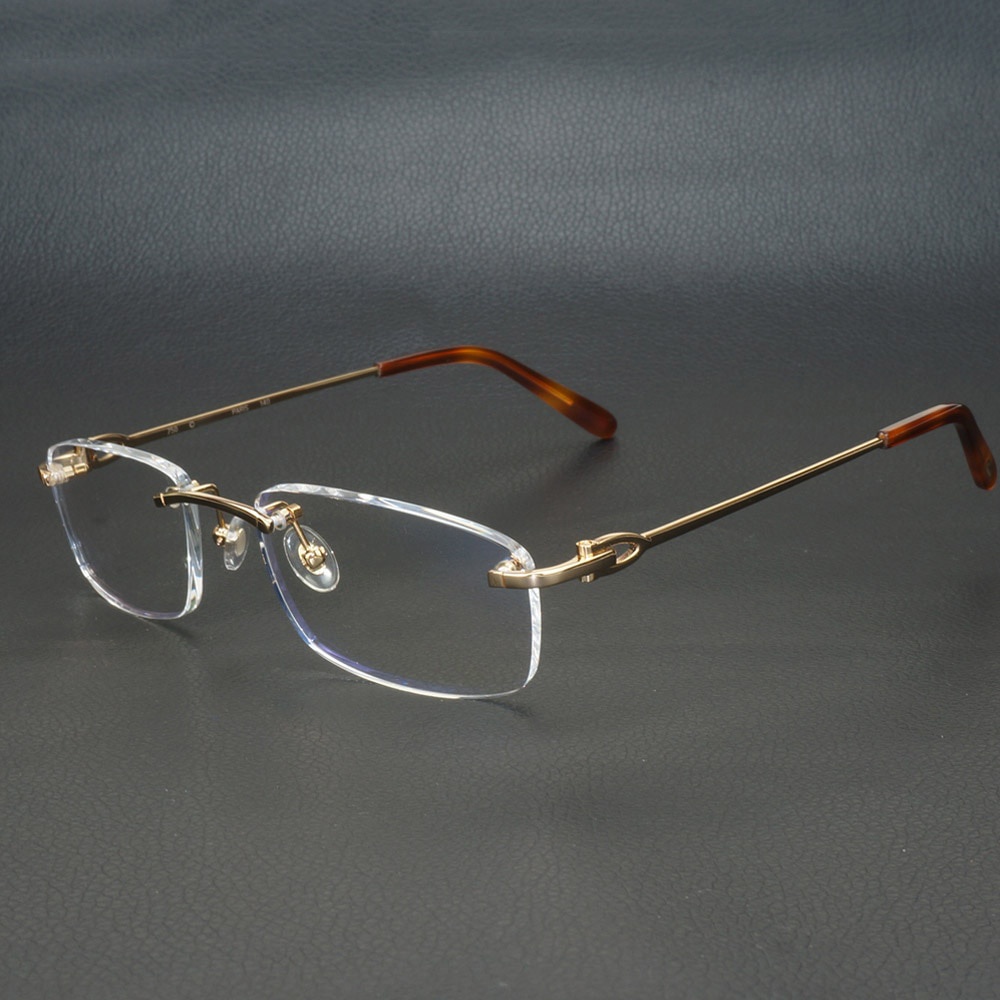 45K Metal Square Clear Glasses Frames for Men Women Rimless Glasses ...