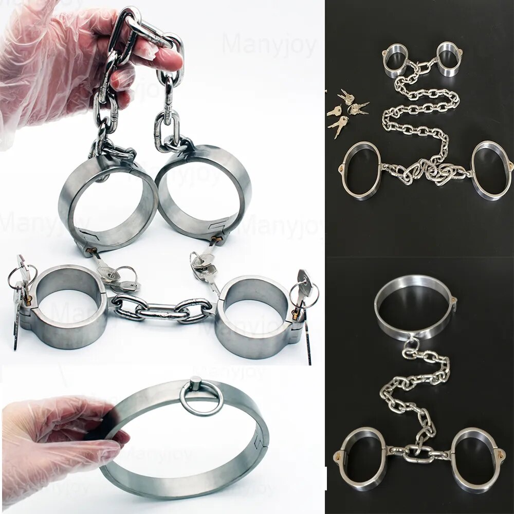 Stainless Steel Wrist Handcuffs Ankle Cuffs Shackles with Chain Neck ...