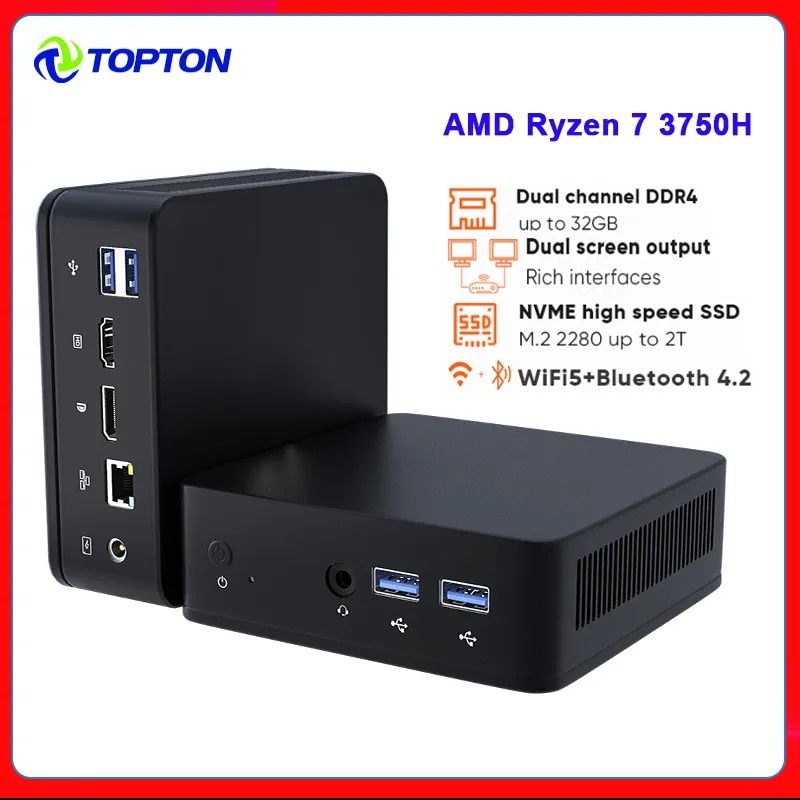Topton 2023 New Mini PC AMD Ryzen 7 3750H 5 3550H Barebone Computer