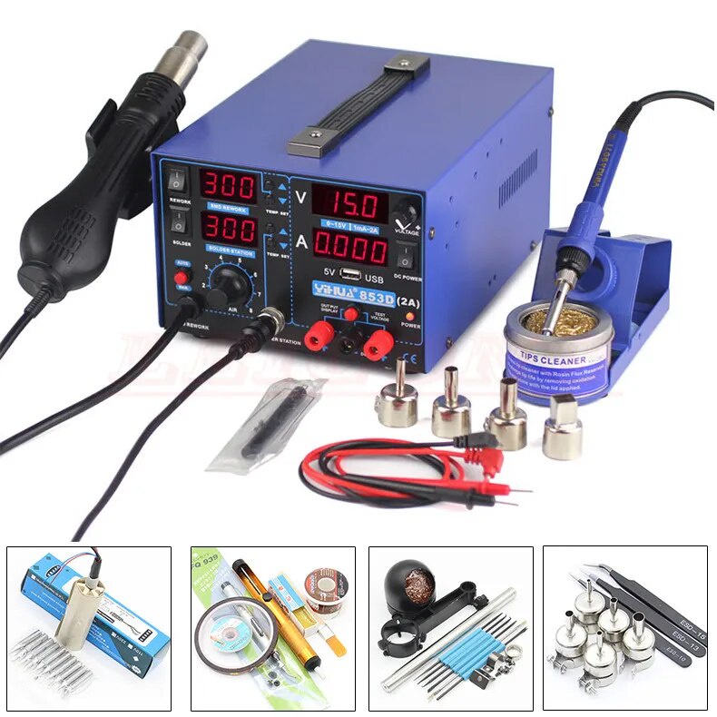 YIHUA 853D 2A 4 LED With 5V USB New Type 3 In 1 Soldering Station ...