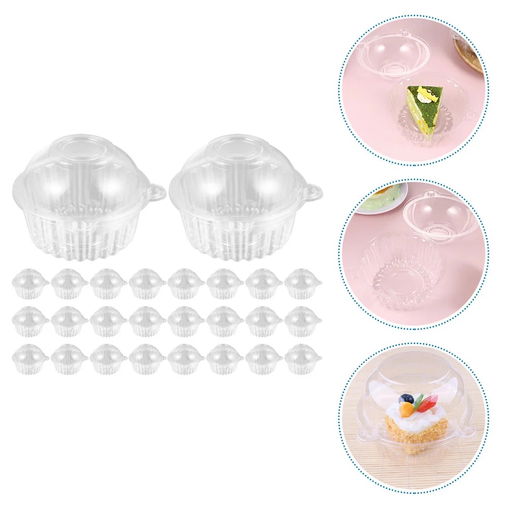 ️50 Pcs Disposable Cake Box Plastic Containers Cupcake Individual