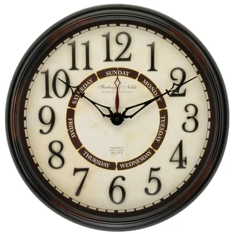 Bronze Round Indoor Analog Calendar Wall Clock with Quartz movement and