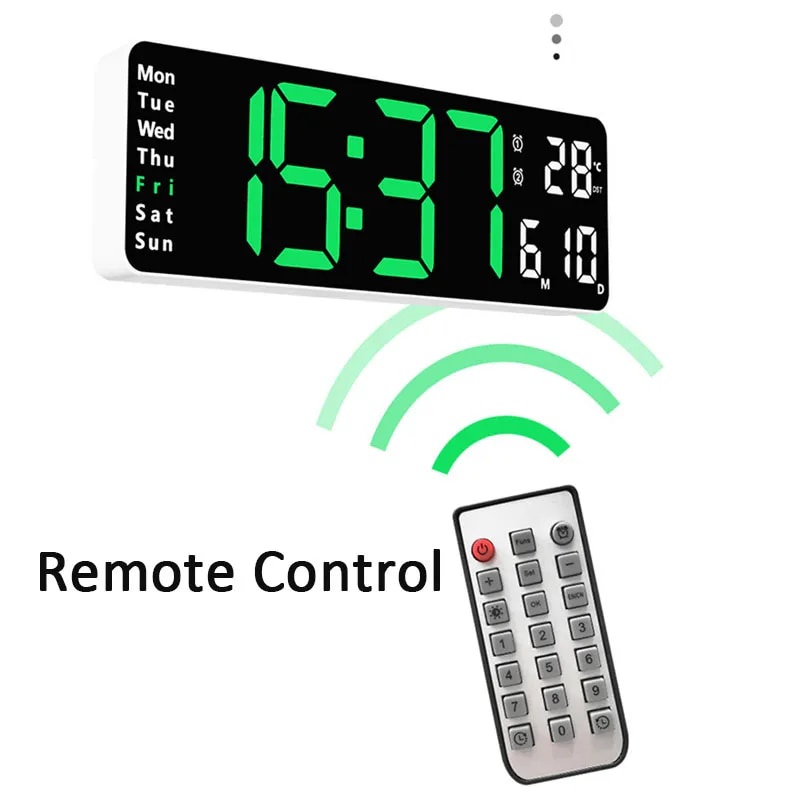 13inch Large LED Digital Wall Clock Remote Control Temp Date Week