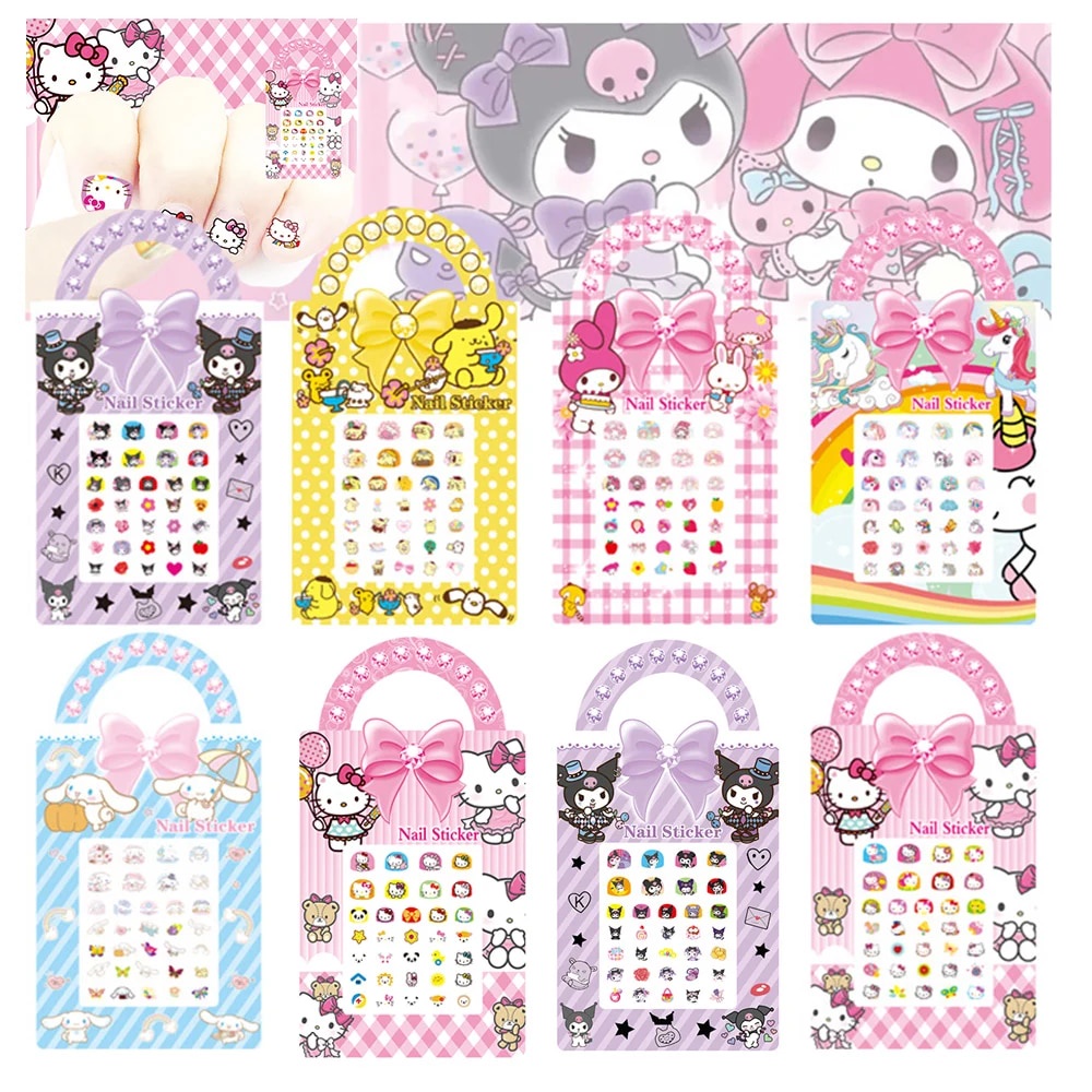 ๑5PCS Kawaii Hello Kitty Kuromi Nail Stickers Sanrio Aesthetic Cartoon ...