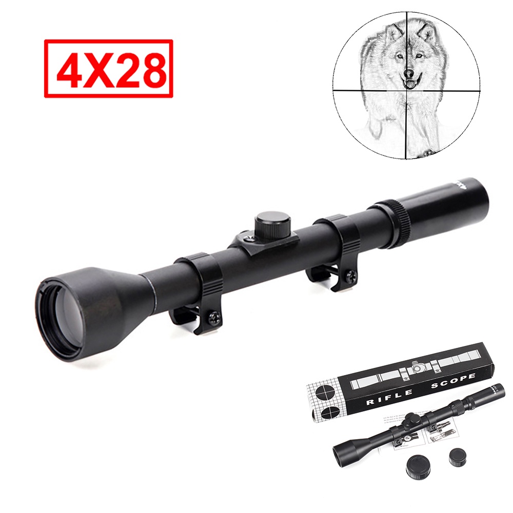 4x28 Rifle Scope Optics Riflescope with Bracket Mount Holder 【Shipping