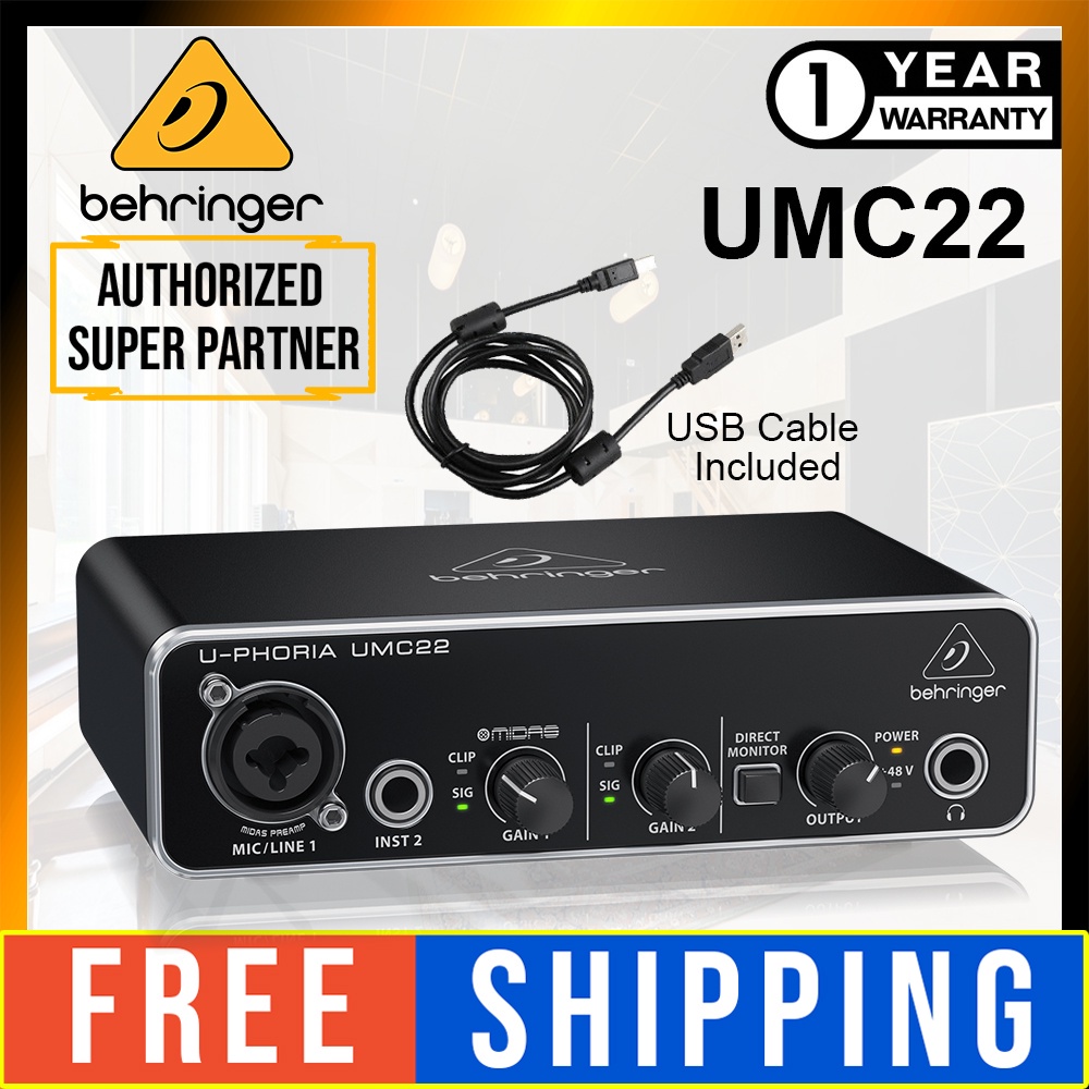 Behringer U-Phoria UMC22 Audiophile 2x2 USB Audio Interface with Midas ...