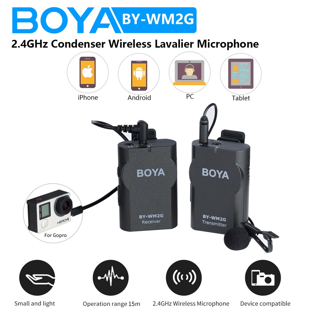 BOYA BY WM2G 2.4GHz Condenser Wireless Lavalier Lapel Microphone