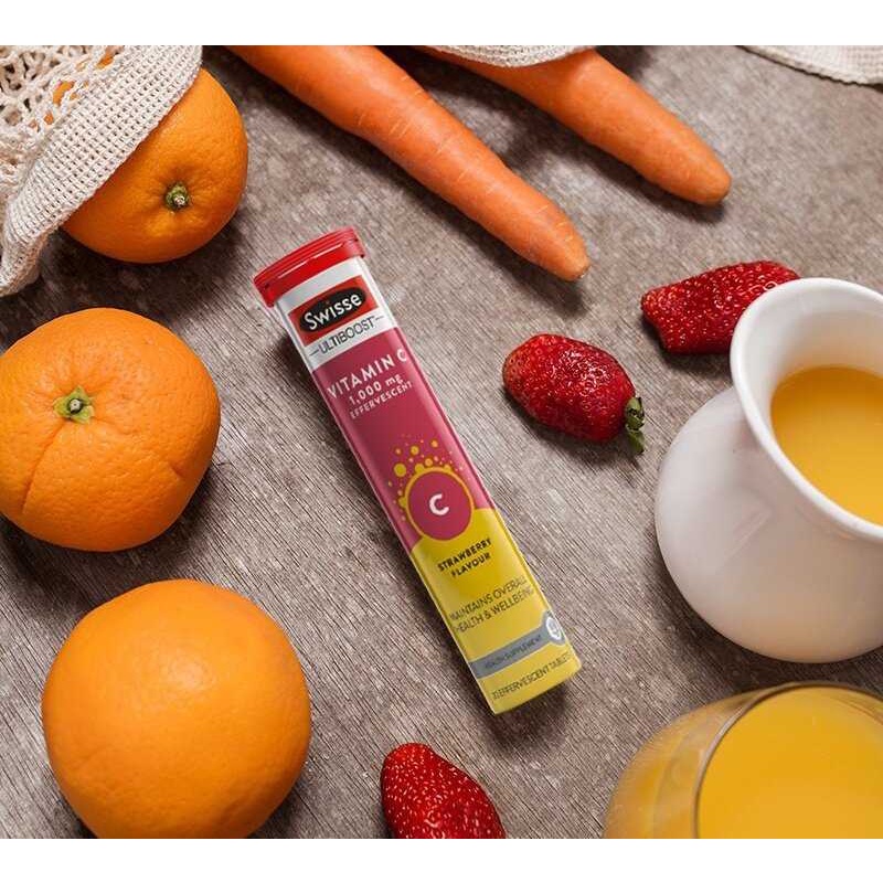Swisse Ultiboost High Strength Vitamin C Effervescent 1000mg 60 Tablets Natural Strawberry