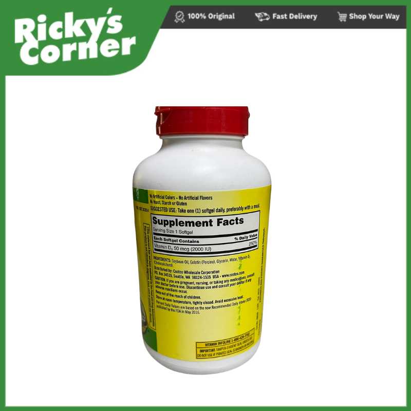 Kirkland Vitamin D3 VITAMIN, 2000 iu, 600 softgels supplements (expiry MAY 2024) Shopee