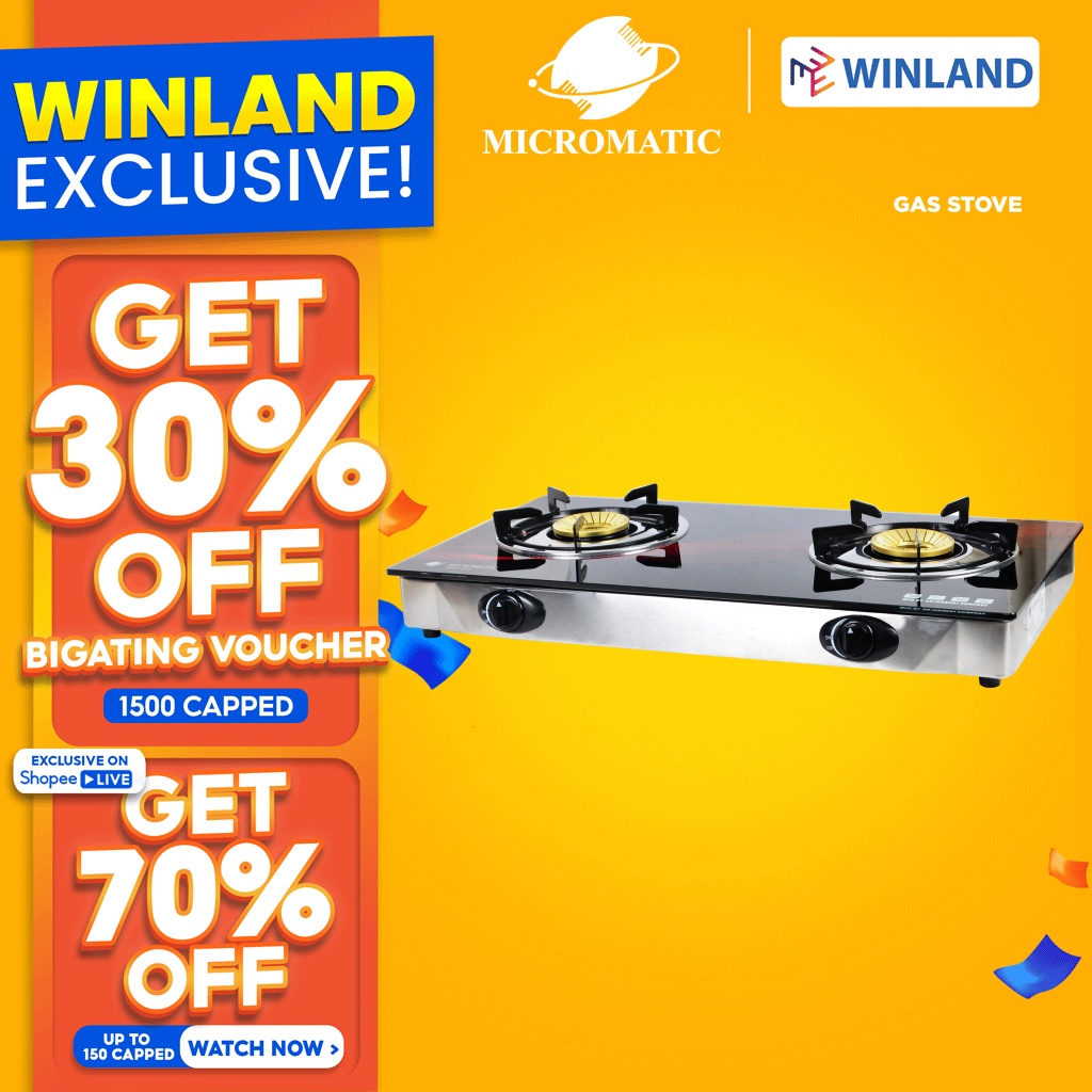 MICROMATIC by Winland Gas Stove Double Burner Tempered Glass Top MGS