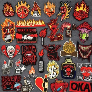 Wholesale 10Pcs Embroidered Patch Heart Iron on Patches For Clothing  Stickers Skull Clothing Thermoadhesive Patches On Clothes