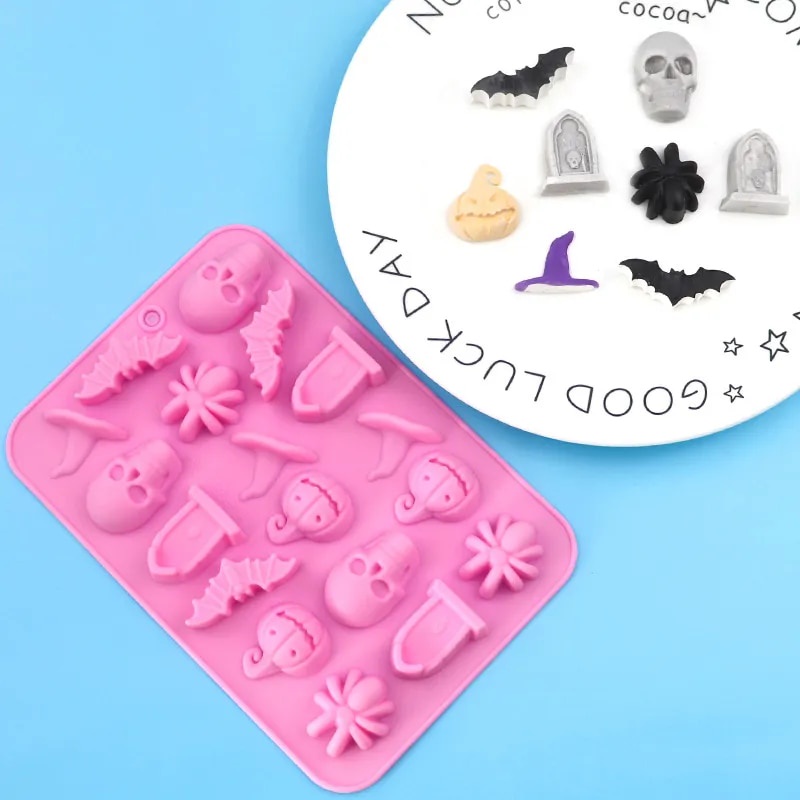 1Pc 18 Cavities Halloween Silicone Molds Ghost Pumpkin Bat Skull Witch ...