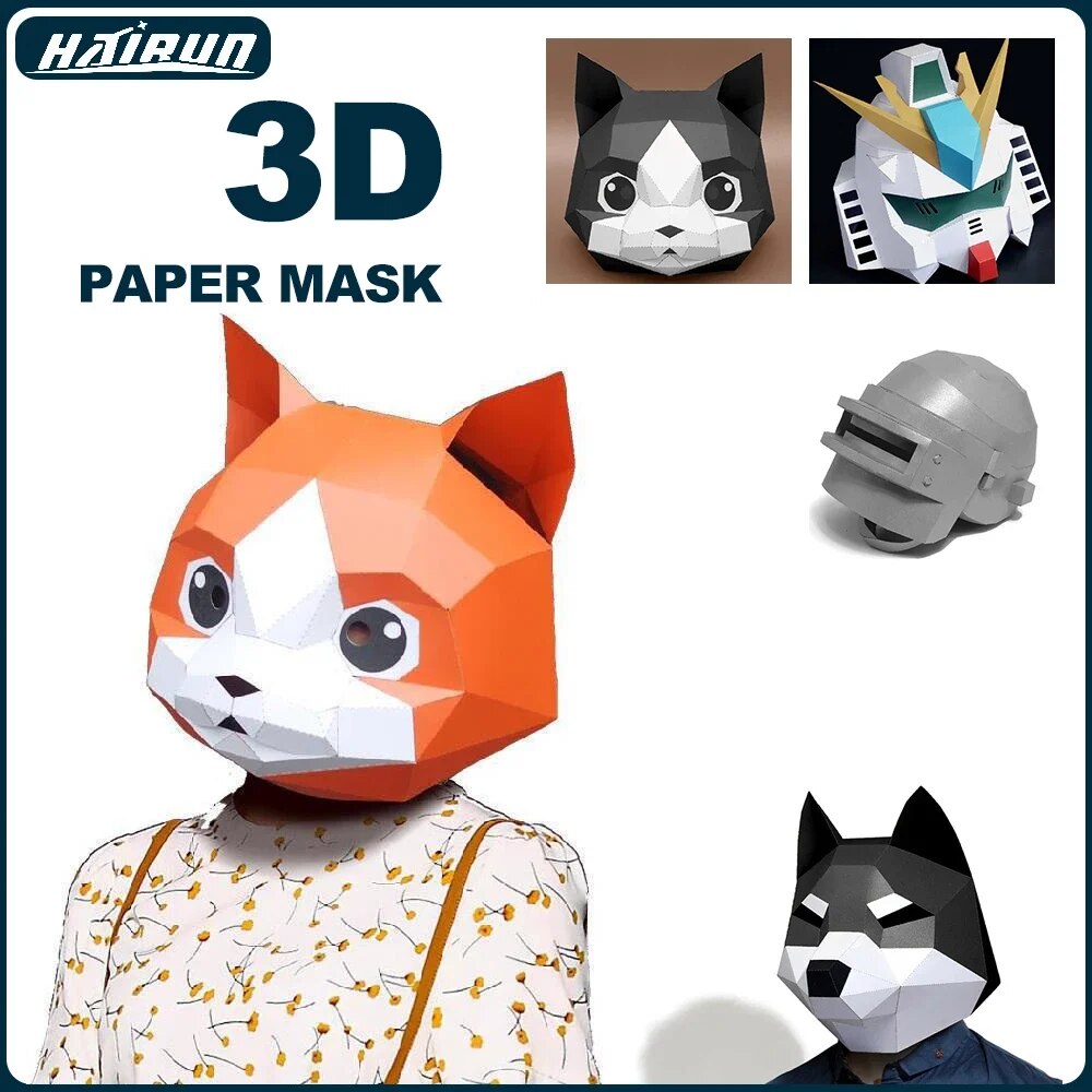 3D Paper Mask Fashion Animal and Game Role-Playing Costume DIY Handmade ...