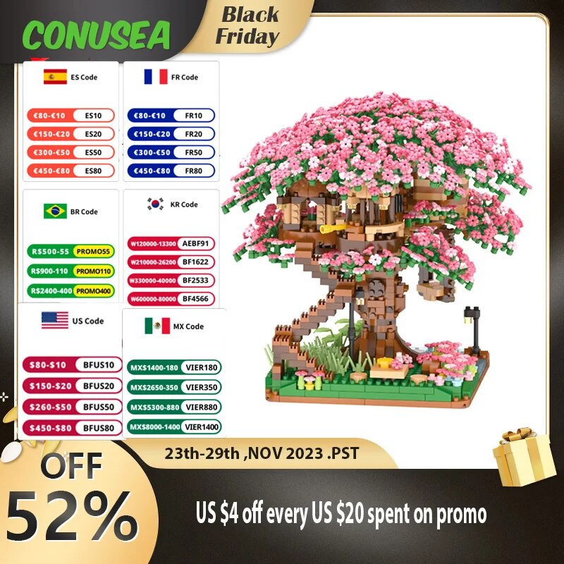 Sakura Tree House Model Succulents Cherry Blossom Constructor Set City ...
