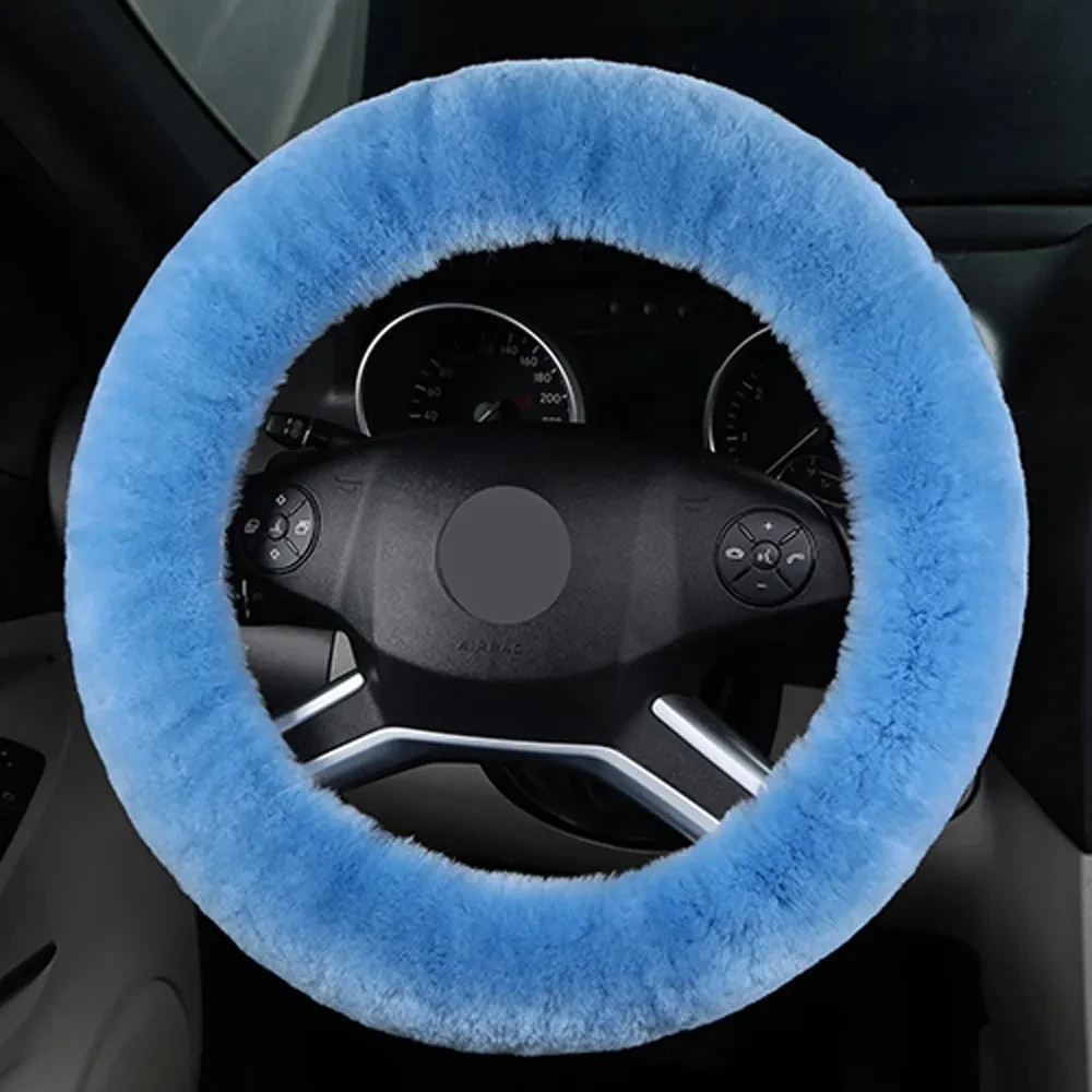 100% New Zealand Wool Car Steering Wheel Cover Soft Warm Long Plush ...