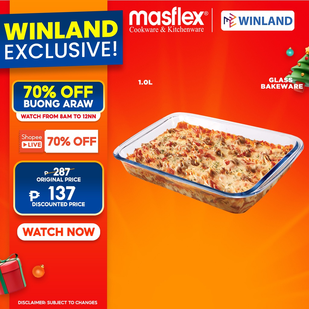 [6383]MASFLEX 1.0L Rectangular Borosilicate Glass Bakeware Baking Dish