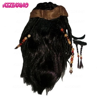 80I halloween costume for men adult pirate captain jack sparrow wigs hat  pirates of the caribb 1U3