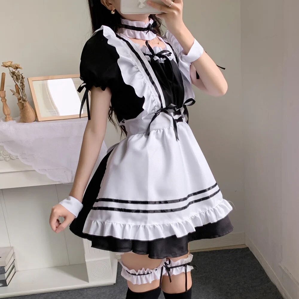 869 Lolita Cute Maid Dress Cosplay Costume Red Wine Sweetheart Maid ...