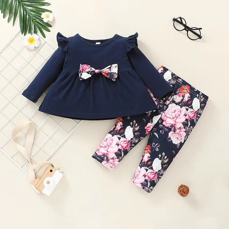 19k Newborn Baby Girl Spring Clothes Set Fashion Bow Tops Flower Print