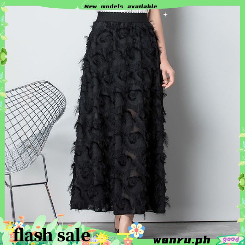 Fashion womens maxi skirt Korean elastic high waist A-line thin large ...