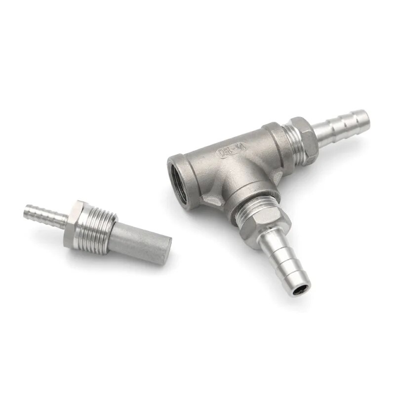 47N 2 Micron 1/2 NPT Hose Barb Beer Homebrew Stainless Steel Tee