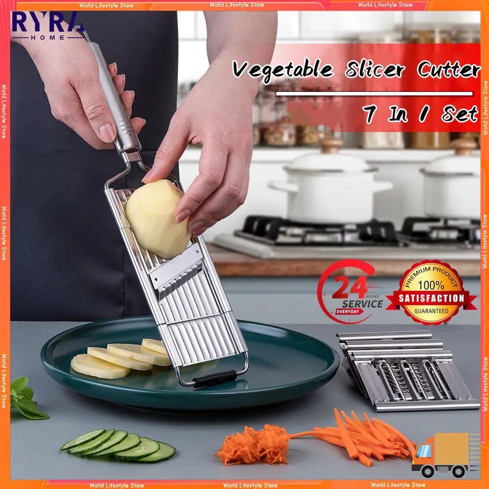 7In1 Stainless Steel Vegetable Cutter Manual Potato Grid Slicer ...