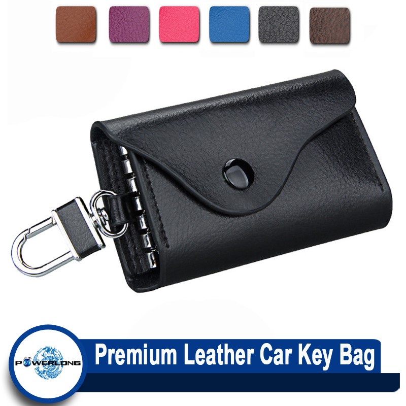 Powerlong Unisex Premium Genuine Leather Car Key Keychain Holder Bag