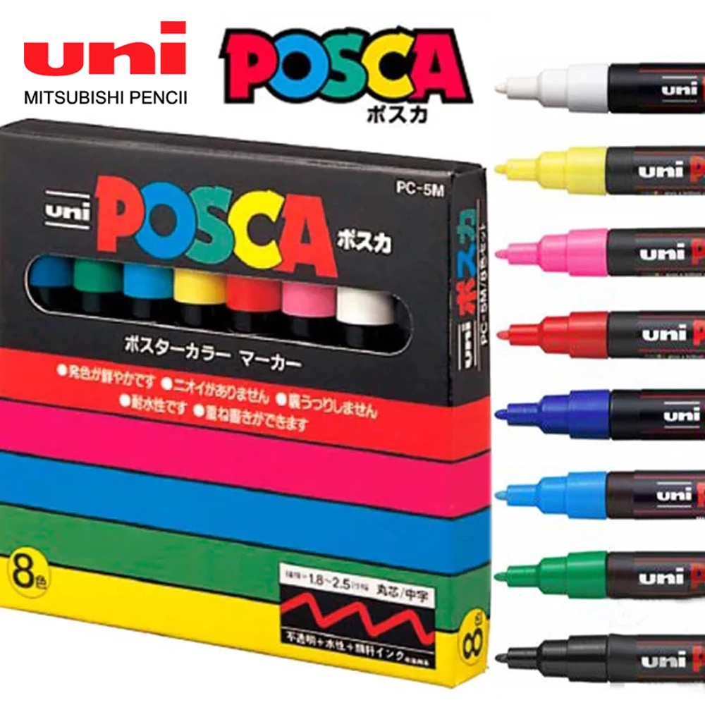۞8 Colors Uni Posca Paint Marker PC5M Fine Tip1.8mm2.5mm Medium