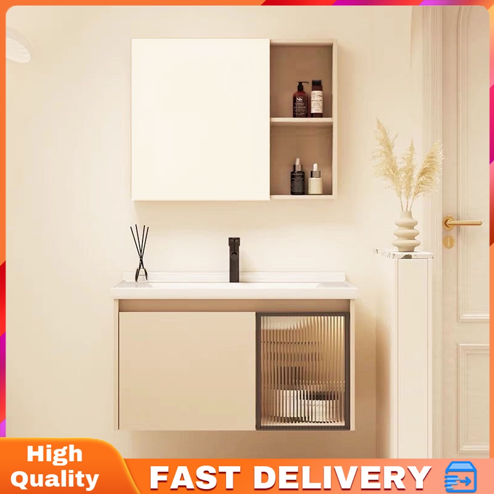406080CM Aluminium Wall Hung Bathroom Cabinet Ceramic Sink cabinet with Mirror Box toilet wash ...