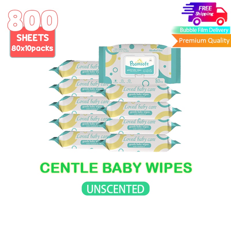 Poomsoft 10 Packs x 80 Sheets Unscented AlcoholFree Hygienic Baby