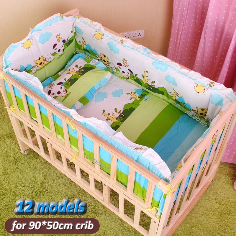 ♣5PCS Cotton Baby Crib Bedding Set with Bumper Newborn Baby Bedding