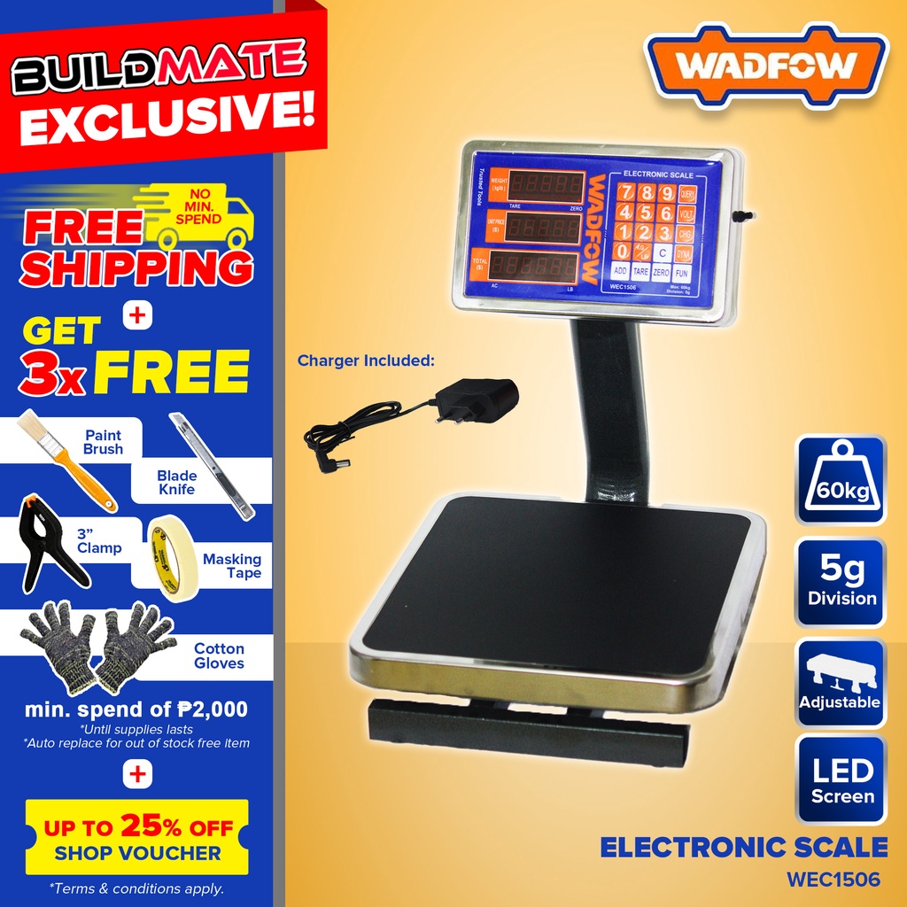 Buildmate Wadfow 60kg Electronic Scale Rechargeable Platform Weighing