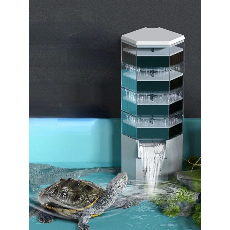 View of Turtle Tank Filter Purified Water Suction Dung Mute Small Waterfall ...