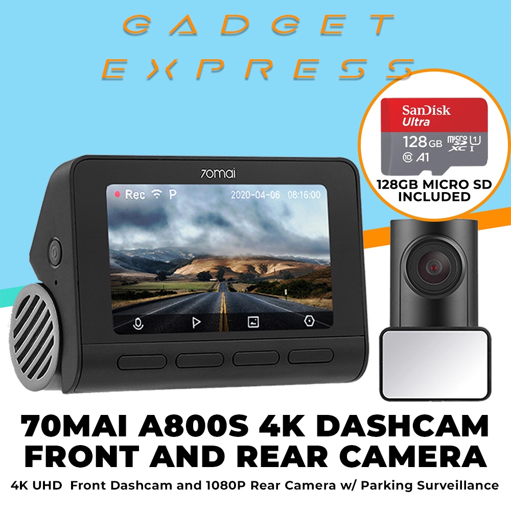70mai A800s 4K Smart Dashcam with RC06 1080P Rear Camera with Builtin GPS Speed and Coordinates