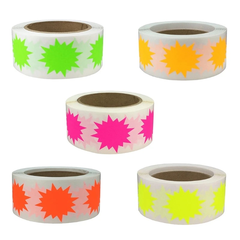 500 Pcs/Roll Bright Colorful Adhesive Stickers Roll Fluorescent Awards ...