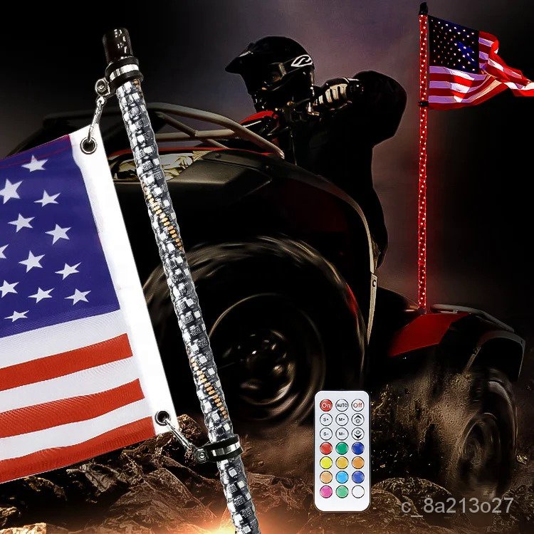 12v Chasing Color Spiral LED Buggy UTV Whip Flag Pole Light By Remote