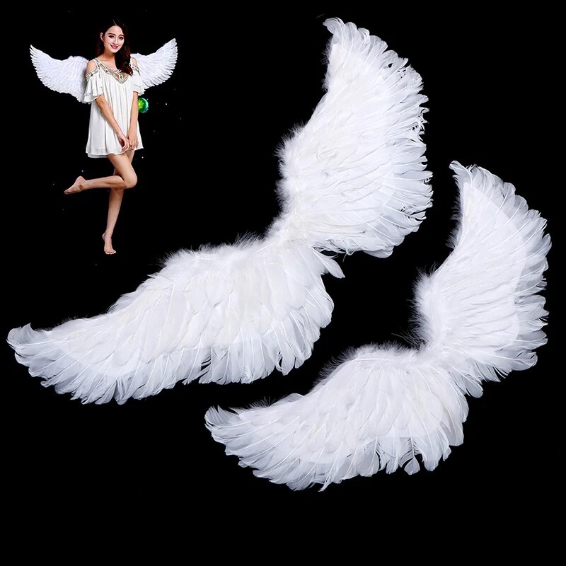 Kids Adult Party Swallow White Angel Feather Wings Halo Magic Wands Cosplay  Elastic Straps Wedding H