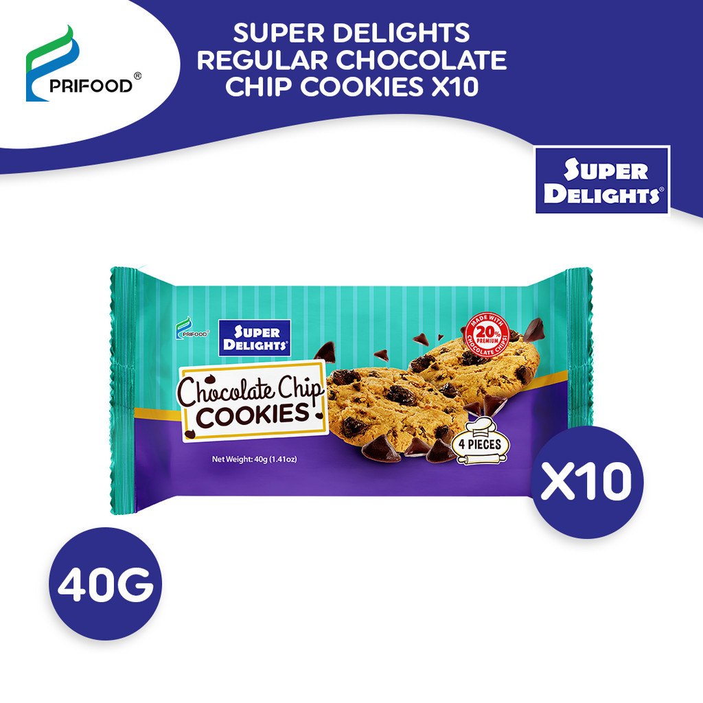 Super Delights Regular Chocolate Chip Cookies 40g (bundle of 10