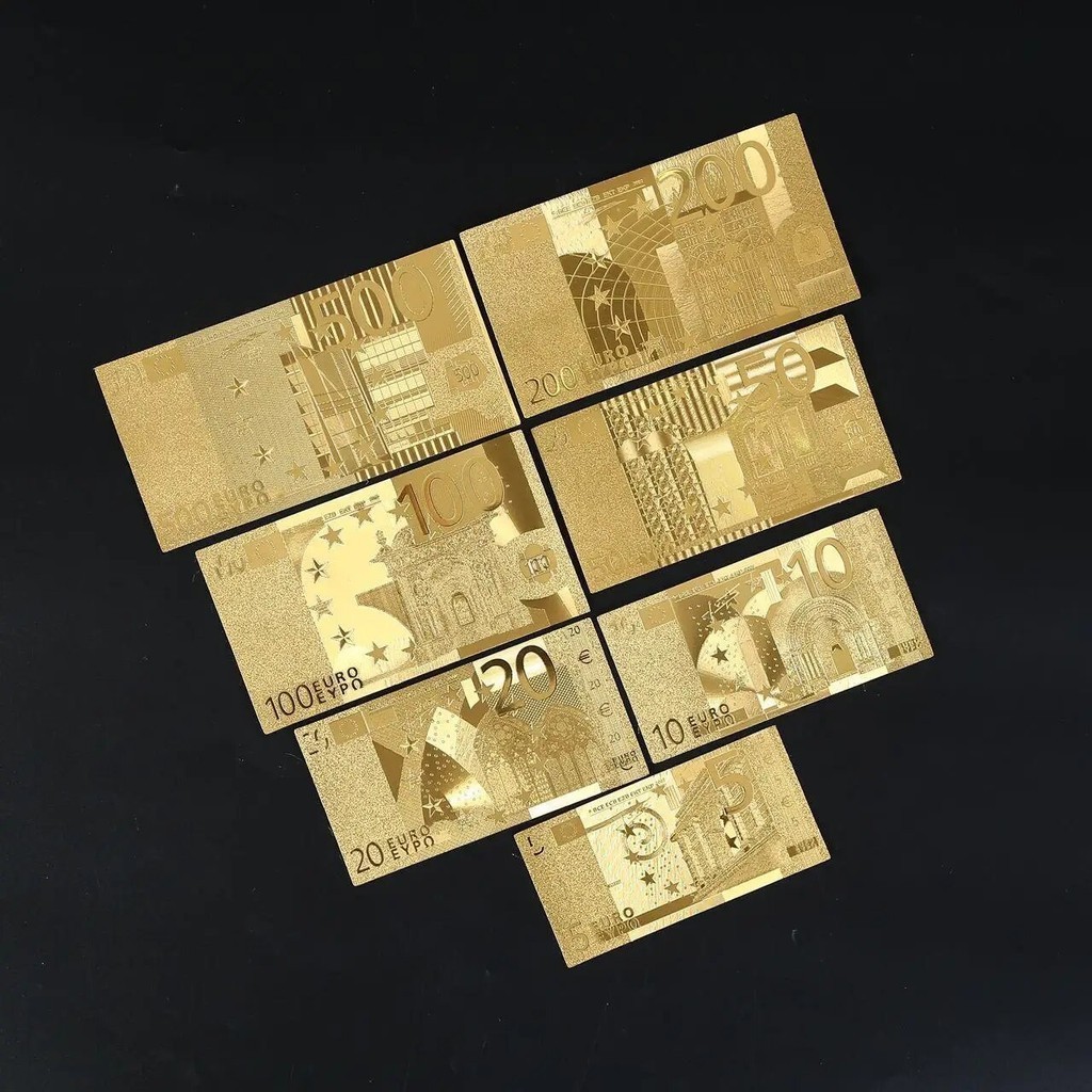 24k Gold Foil Banknotes Full 7PCS Euro Set Banknote Collection ...