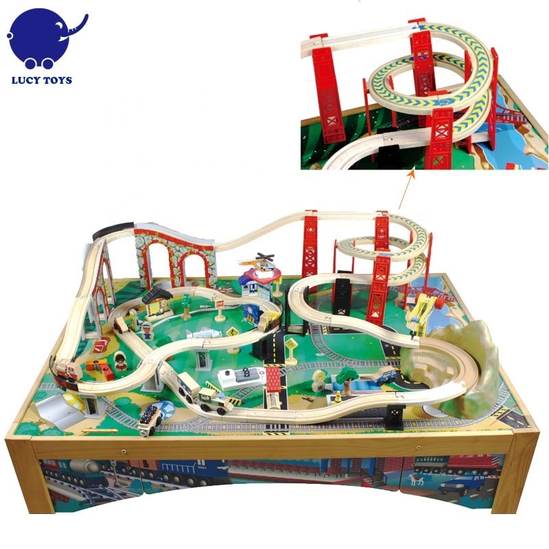 2023 Mountain Bridge Rail Children Train Track Car Wooden Toy Railway ...